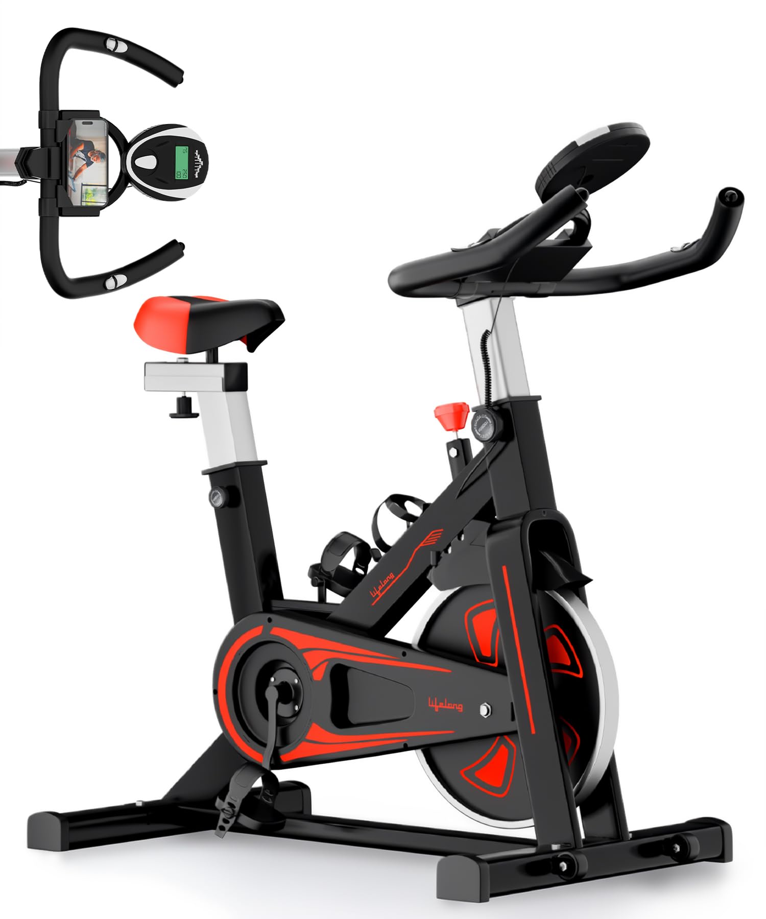 Lifelong Fit Pro Spin Fitness Bike | 6 kg Flywheel | Adjustable Resistance | LCD Monitor & Heart Rate Sensor | Indoor Cycling & Home Workout | Supports Up to 120 kg User Weight