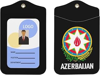 Coat of Arms of Azerbaijani Flag Emblem Card Badge Holder ID Protector Case with Clear Window Lanyard Vertical for Men Women Work Staff Students Employees Couriers College Offices