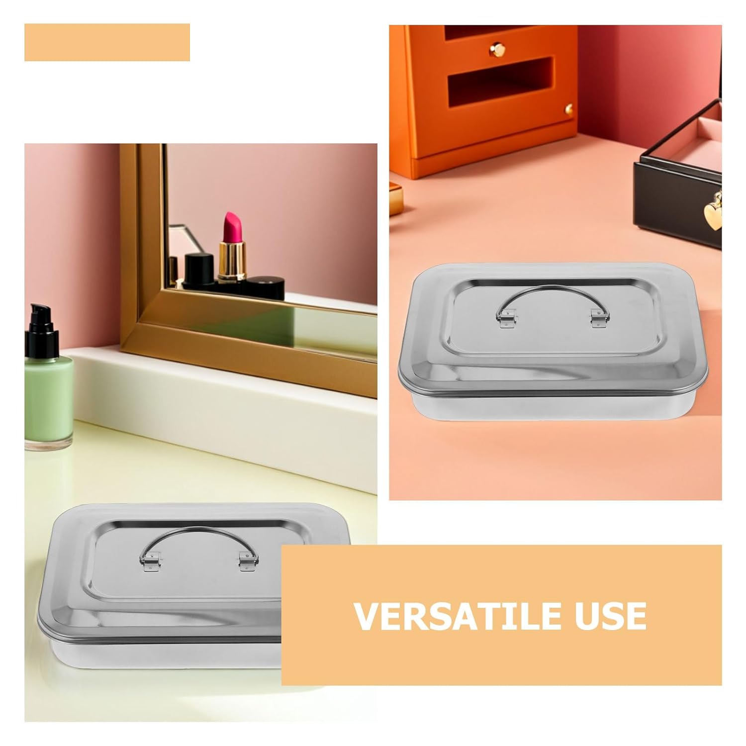 3pcs Nail Art Tool Sterilizer Box - Stainless Steel Sterilization Soaking Tray for Manicure Utensils - Beauty Instrument Disinfection Organizer for Spa Barbershop 9.45x6.50x1.97in