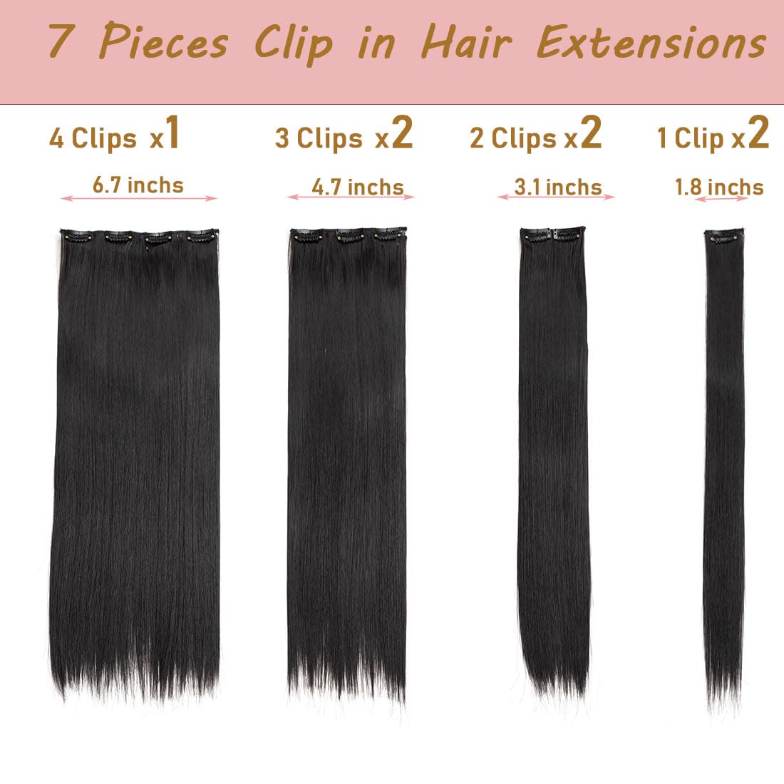 Swy Hair Clip in Hair Extensions Body Wave 22 inches 7Pcs 150g Straight Hair Synthetic Hair Extensions (S-Natural3 Black3, Straight) - Image 3