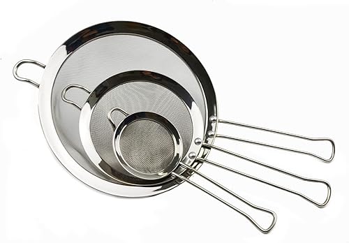 Miniatura 2 de Colador de malla de acero inoxidable con mango recto, colador de tamiz redondo (1, 3 + 5.5 + 8 pulgadas)