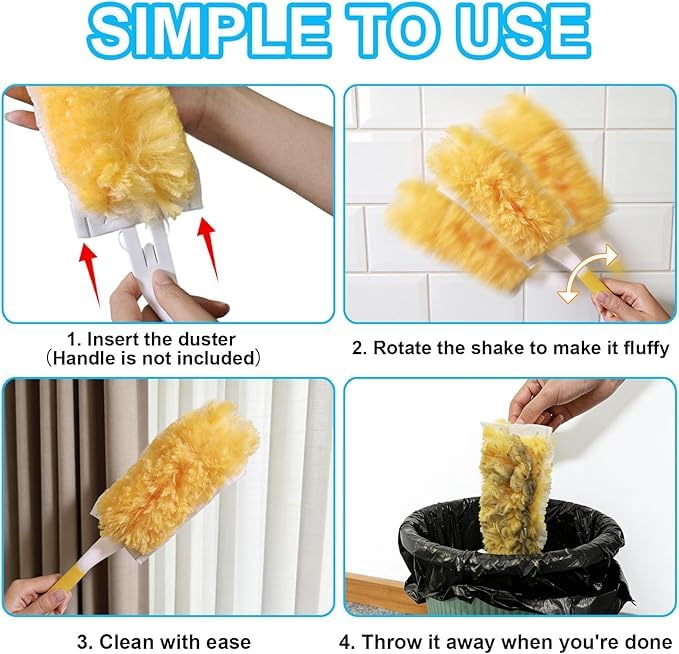 Image of Disposable Microfiber Disposable Feather Duster for Home Cleaning with 5 Refills-1 Short+1 Long Handle-Multipurpose Dusting Brush with Bendable Head Ideal for Cleaning AC Vents Car Blinds Furniture