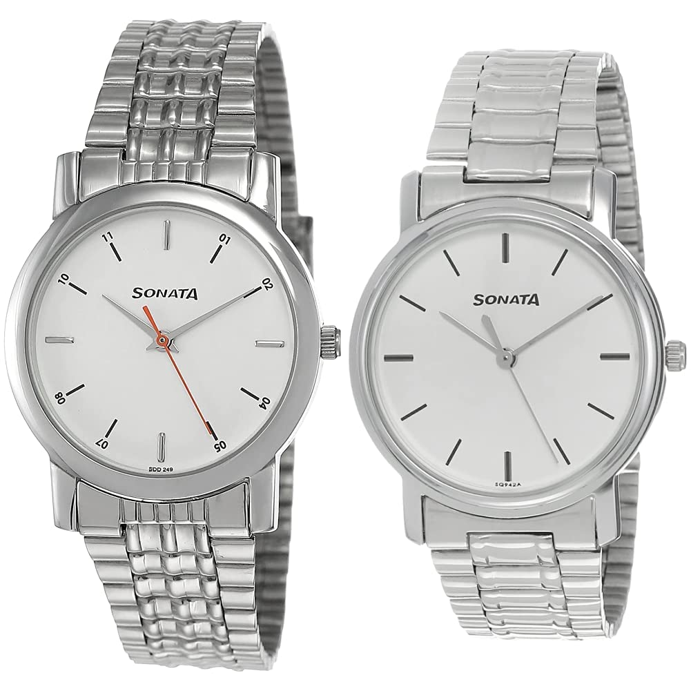 Sonata Men Stainless Steel Analog White Dial (Nj7987Sm03W + Nj1013Sm01C) | Rakshabandhan Gifts, Band Color-Silver (B07J4QNY48) Amazon Price History, Amazon Price Tracker