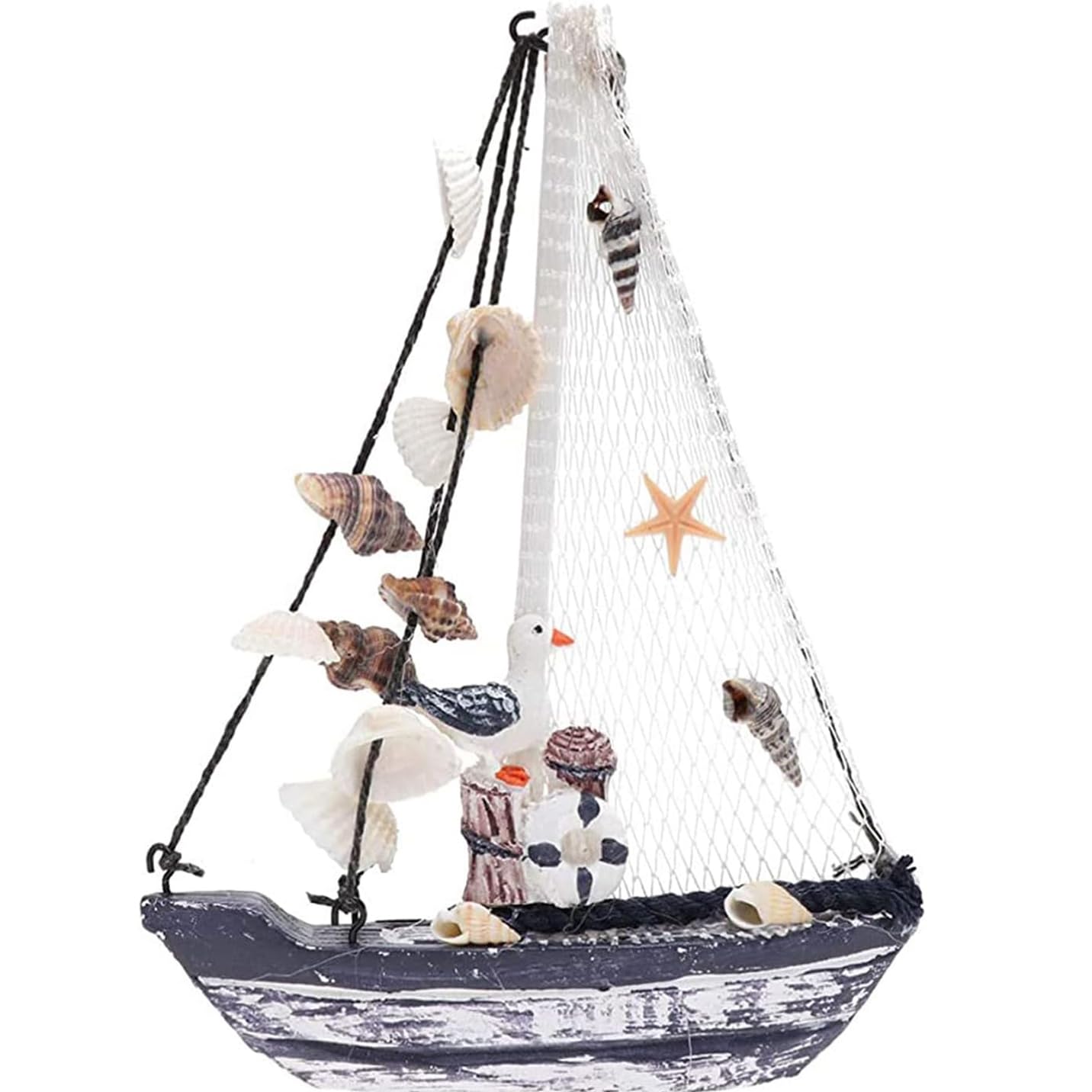 JINGLOUA 2 PCS Mini Sailboat Decor,Wooden Miniature Sailing Boat Model,Nautical Theme Ornaments,for Bathroom,Shelf Table Decor,Sea Themed Home,Ocean Lovers(19.5x15cm)