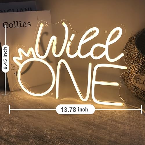 Miniatura 2 de Britrio Wild One Crown - Letrero de luz de neón para baby shower, niña y niño, suministros de fiesta de cumpleaños de un año, primer aniversario,