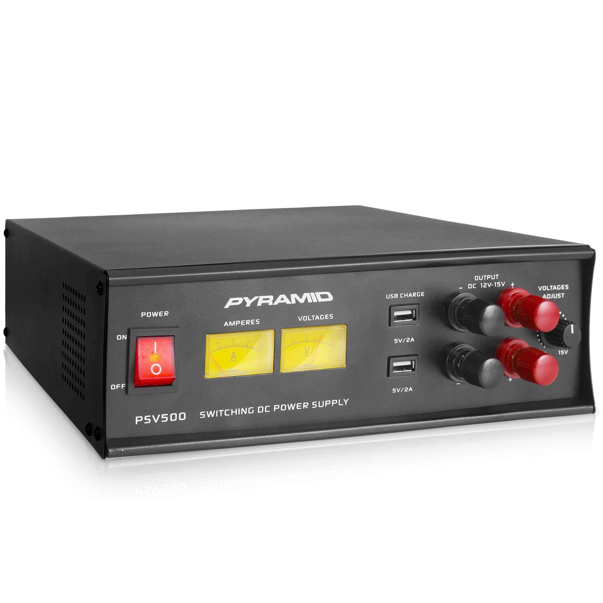 Pyramid PSV500 Universal Compact 50 Amp Adjustable 12 to 15 Volts Output Home Bench Power Converter Supply, with 2 USB Ports and Overload Protection