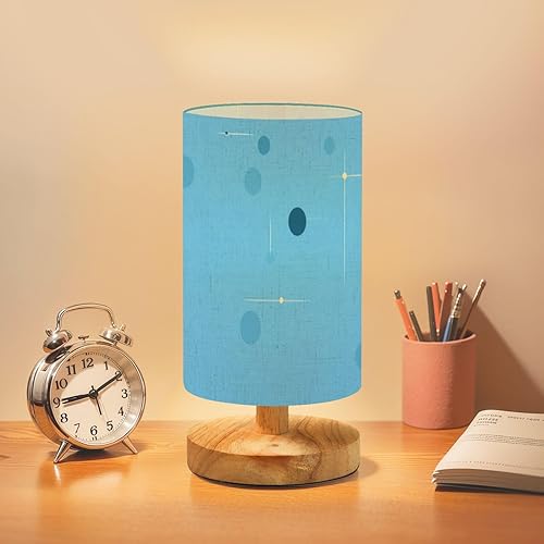 Miniatura 1 de Bedside Table Lamp Retro Era Infinite Repeat Space Age 50s Mid Century Modern Blue Dimmable Desk Lamp with Flaxen Fabric Shade Wood Base Nightstand