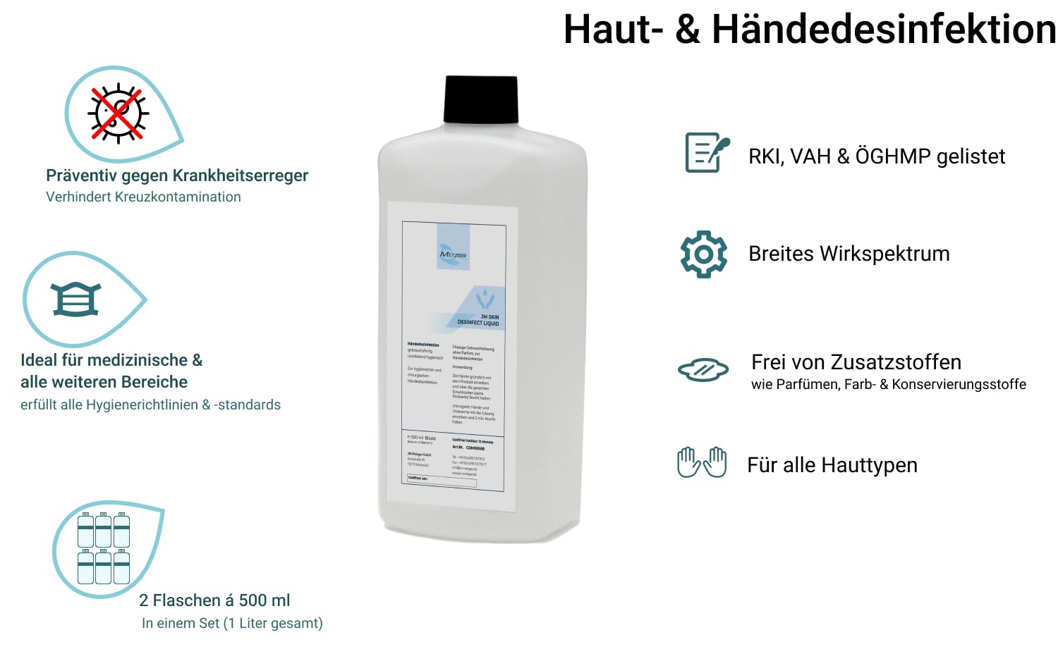 Universal-Armhebelspender-Set + 2 × 500 ml Händedesinfektion