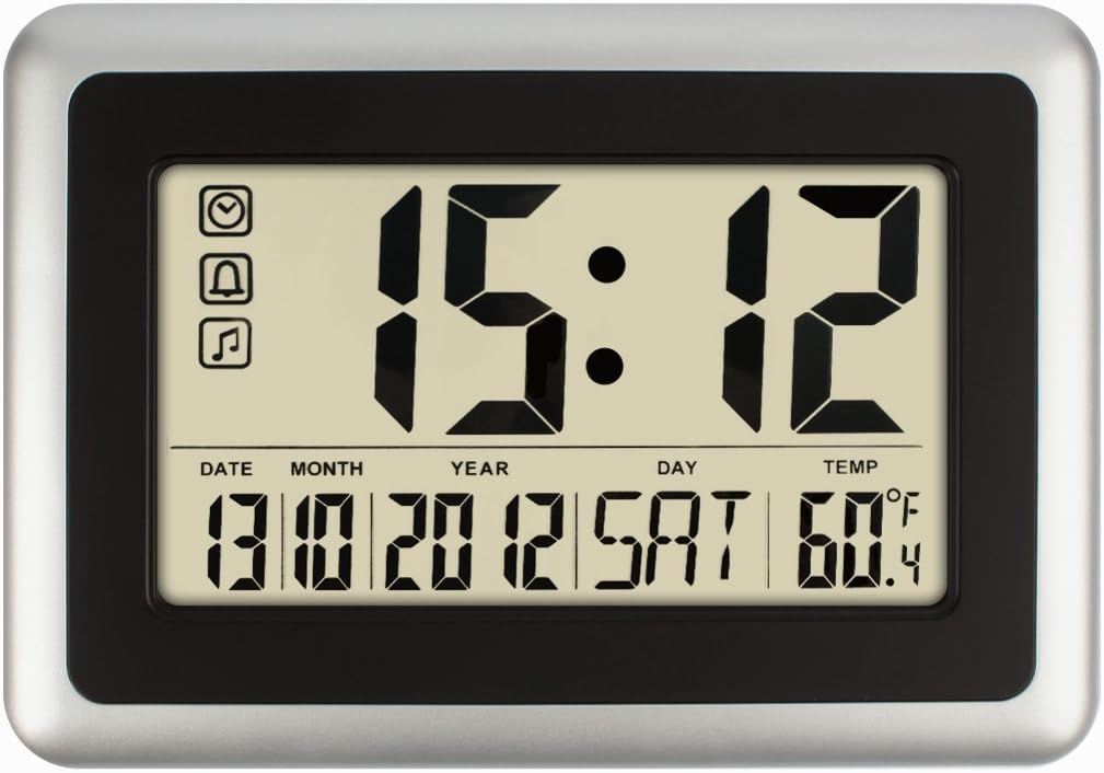 HIPPIH Alarm Clock, Electronic Full Calendar Wall Clocks, Digital Desktop Day Clock with Extra Large Digits - Perfect for Seniors, Oversized, Valentine's Day Gift