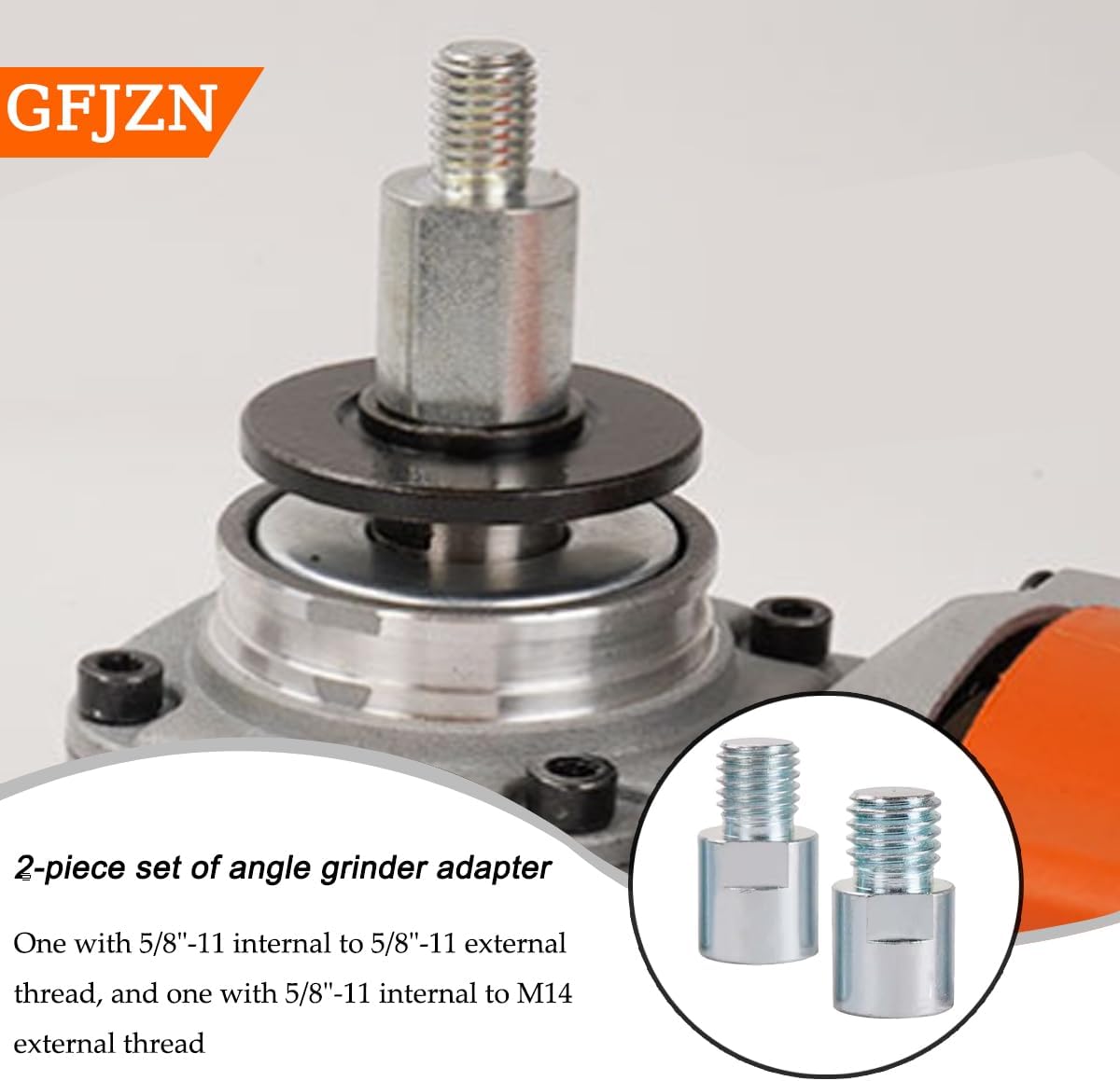2-piece set of angle grinder adapter5/8 "-11 internal thread to 5/8" -11 external thread, 5/8 "-11 internal thread to M14 external screw, diamond drill polishing pad wheel conversion tool