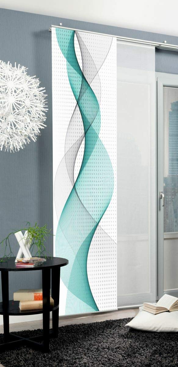 Home Fashion 95669, 5er-Set Schiebegardinen 'OPALIA' | 5 x 245 x 60 cm | inkl. Zubehör | Farbe:, Farbe:türkis