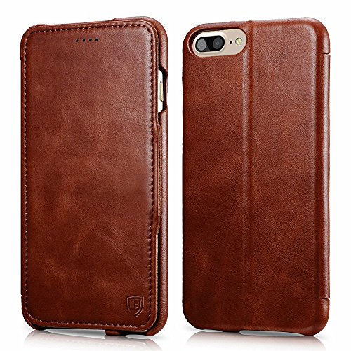 iPhone 8 Plus Case, iPhone 7 Plus Case, Benuo [Vintage Classic Series] Genuine Leather Handmade Folio Flip Leather Case, Ultra Slim, Magnetic Closure with Stand for Apple iPhone 8 Plus/7 Plus (Brown)