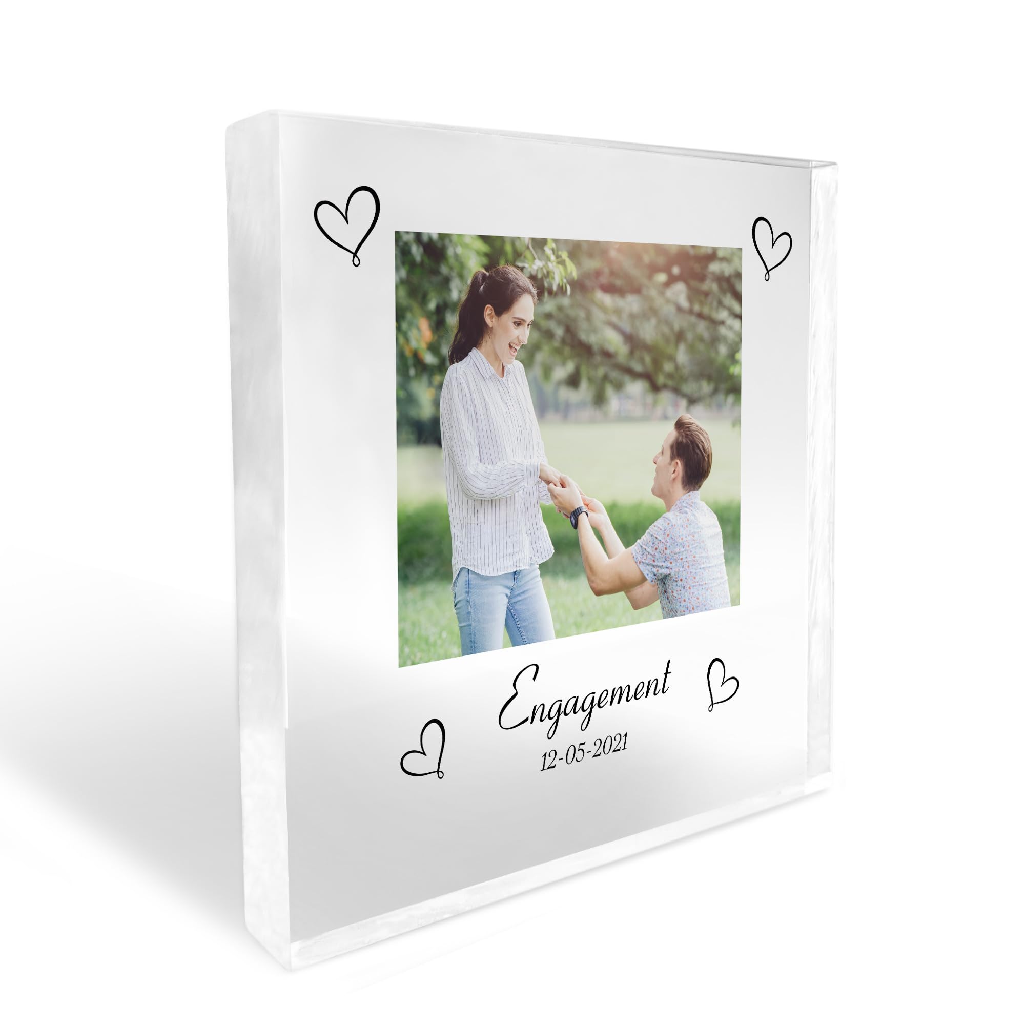 RED OCEAN Personalised Engagement Plaque, Engagement Gifts, Congratulations Gift, Gift For Couple, Gift For Boyfriend Girlfriend Personalised Engagement Gift, Photo Block, Couple Gifts Keepsake