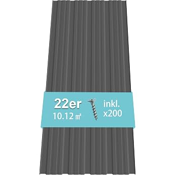 Thanaddo 22er Set Trapezblech Profilblech 1012m  Dachblech Platten 025mm Verzinkter Stahl mit vorgebohrten L chern 108x43cm Blechplatten mit Schrauben f r Gartenhaus Carport Schuppen Grau
