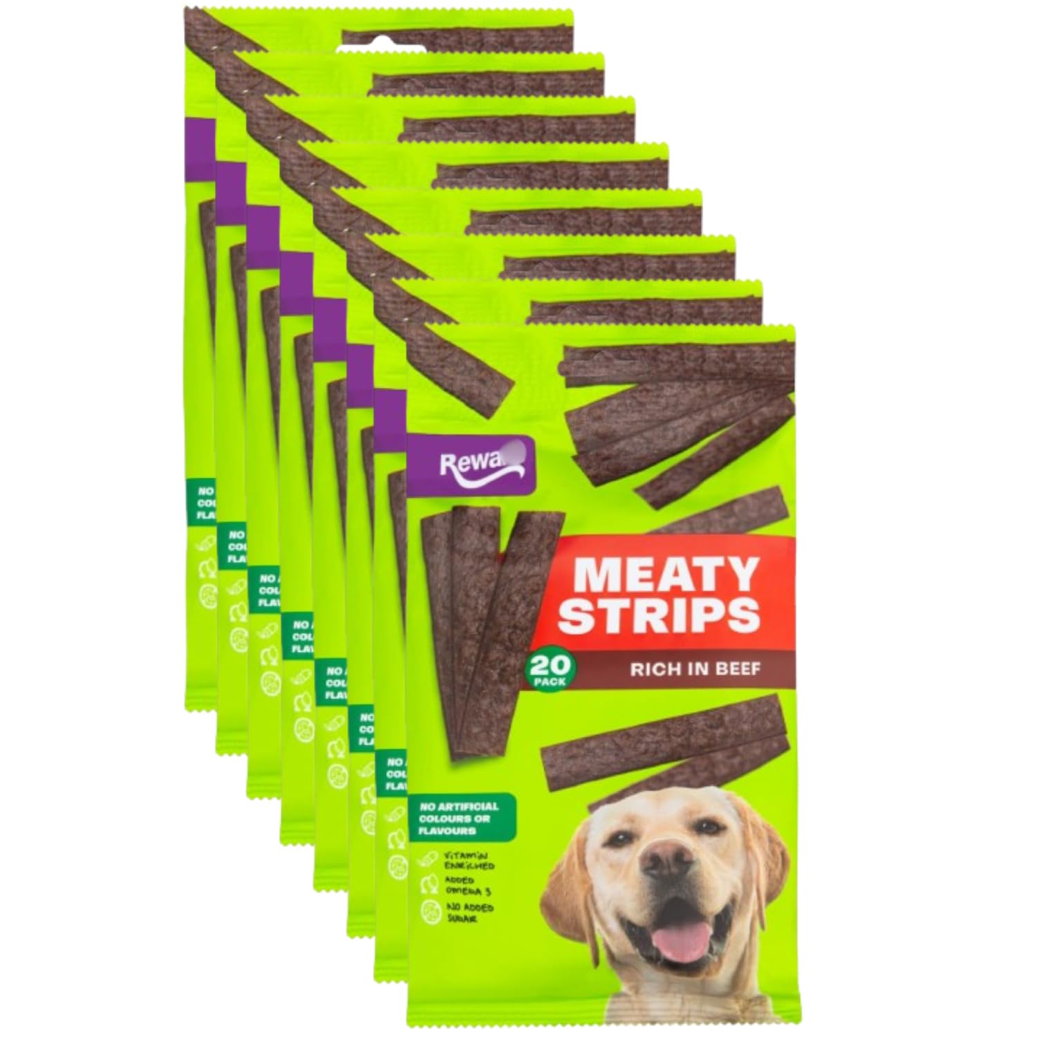 Meaty Strips Dog Treats 20pk x Pack of 8 - Beef - Enriched With Vitamins and Omega 3 - No Added Sugar, Artificial Colours, or Flavours - Just Pure Goodness for Your Pup
