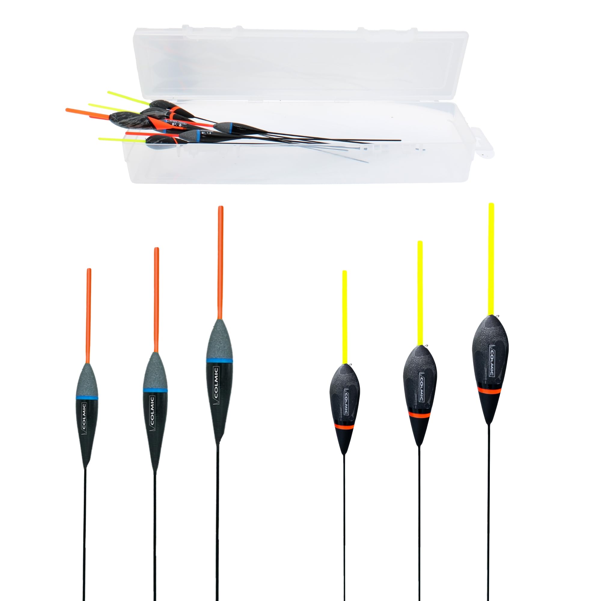 Colmic Fishing Floats Kit in 7 Variants - Balsa, Sinflex and Polyurethane Floats - Lake, River, Sea and Port, with Carbon or Fiberglass Poles (Floating Kit 1)