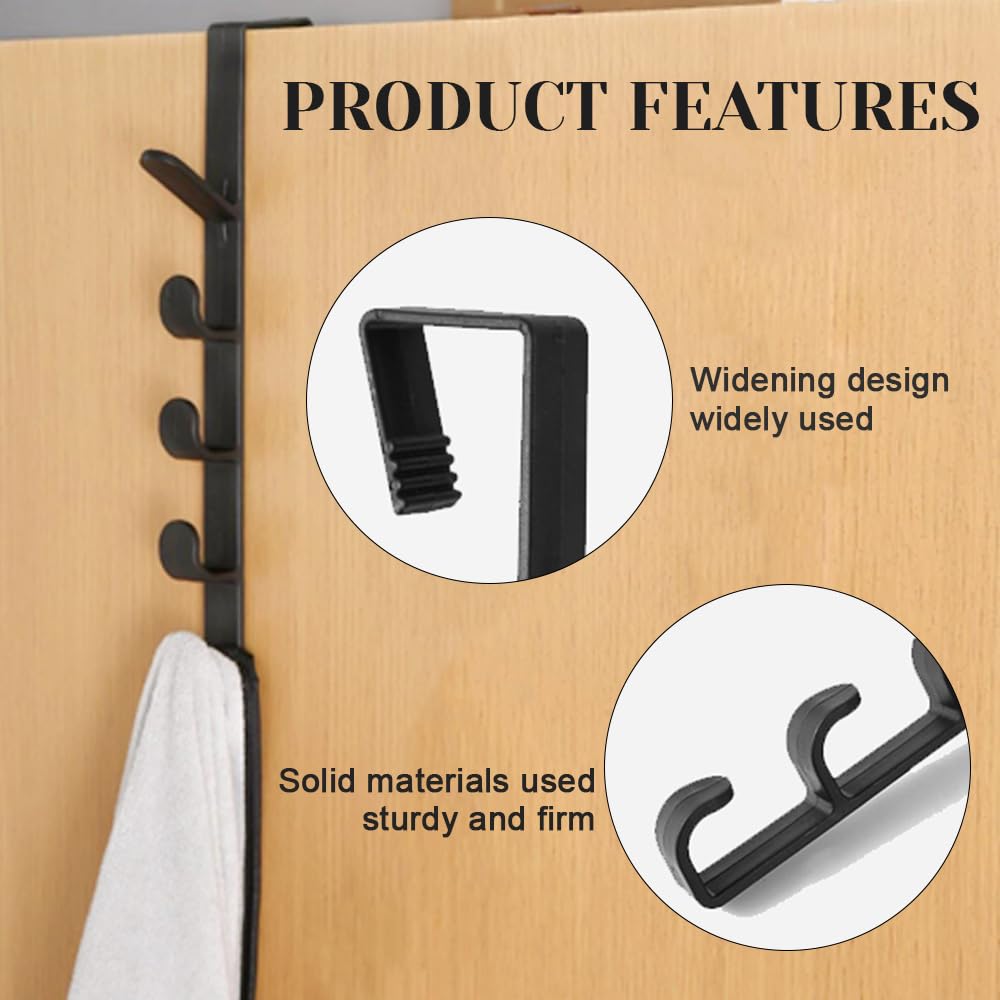 YANWANDEFA 4 Pack Over The Door Hooks Vertical Over Door Hanger Over The Door Towel Rack for Coats Hats Bags Clothes Towels Plastic Black - Image 3