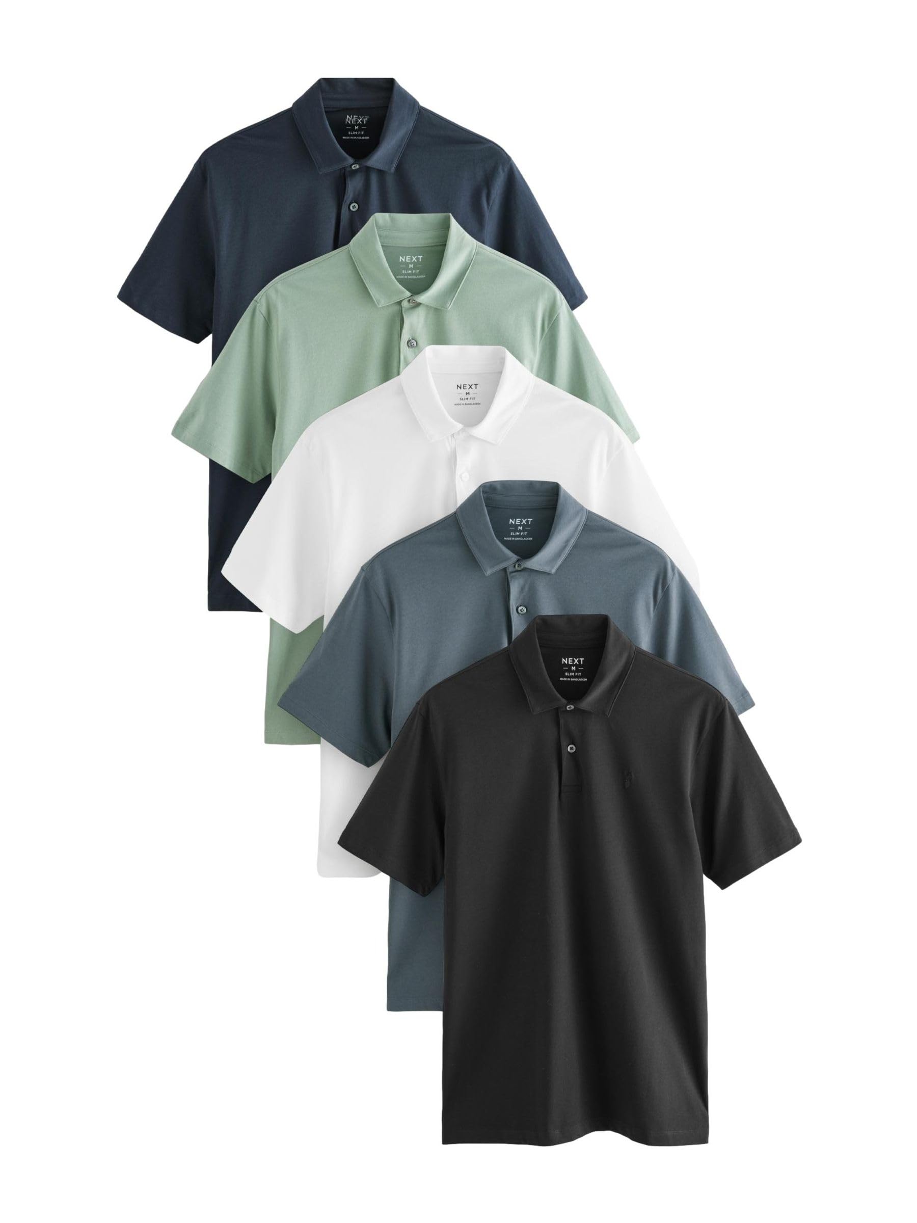 NEXT Hombres Pack de 5 Polos de Punto de Manga Corta de Corte Slim