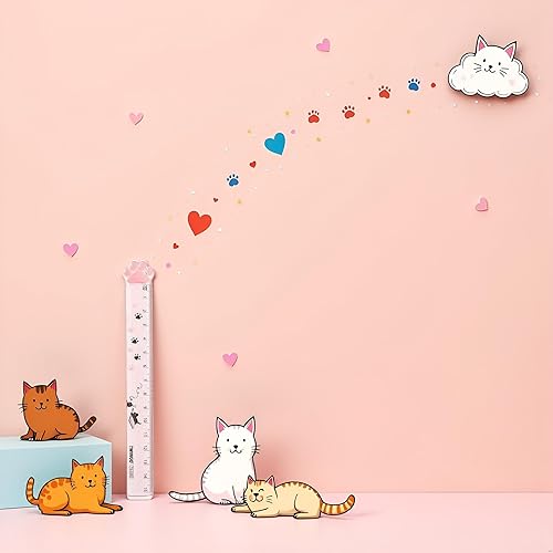 Miniatura 4 de Reglas rectas de garra de gatos rosados de 5.9 in, herramienta de medición de plástico, escamas de plástico Kawaii, reglas lindas, papelería