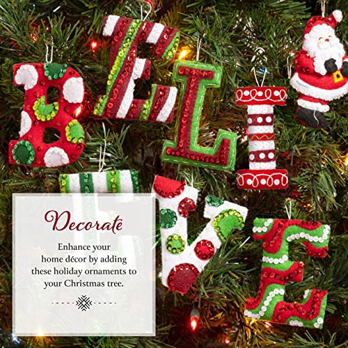 Image of Bucilla Felt Applique 7 Piece Ornament Making Kit, Believe in Santa, Perfect for DIY Arts and Crafts, 89671E