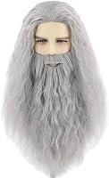 Topcosplay Varázsló Paróka és Szakáll Szett - Szürke/Fehér Hőálló Műhaj Gandalf Jelmez Farsangra, Halloweenre - Állítható Méret 54-60 cm 1