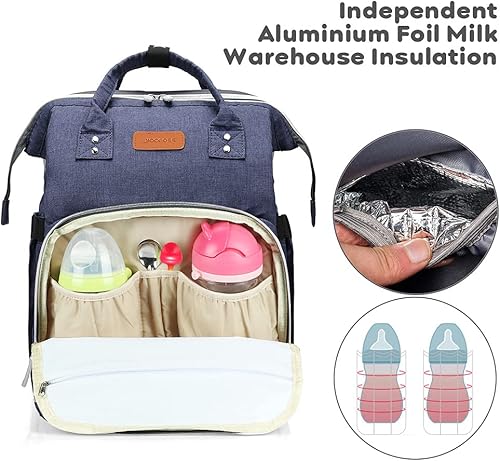 Miniatura 4 de Yoofoss Mochila para pañales, mochila grande para bebés, mochila de viaje multifunción para niños y niñas con puerto de carga USB, Azul, Moderno