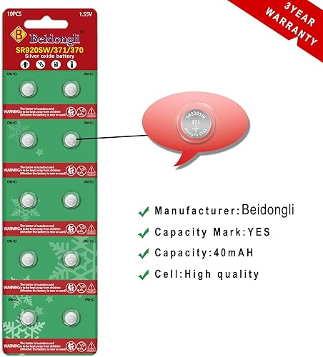 Miniatura 2 de SR920SW Pilas de botón AG6 371 V371 Paquete de 10 pilas alcalinas SR920SW 1.5V (paquete de 60)
