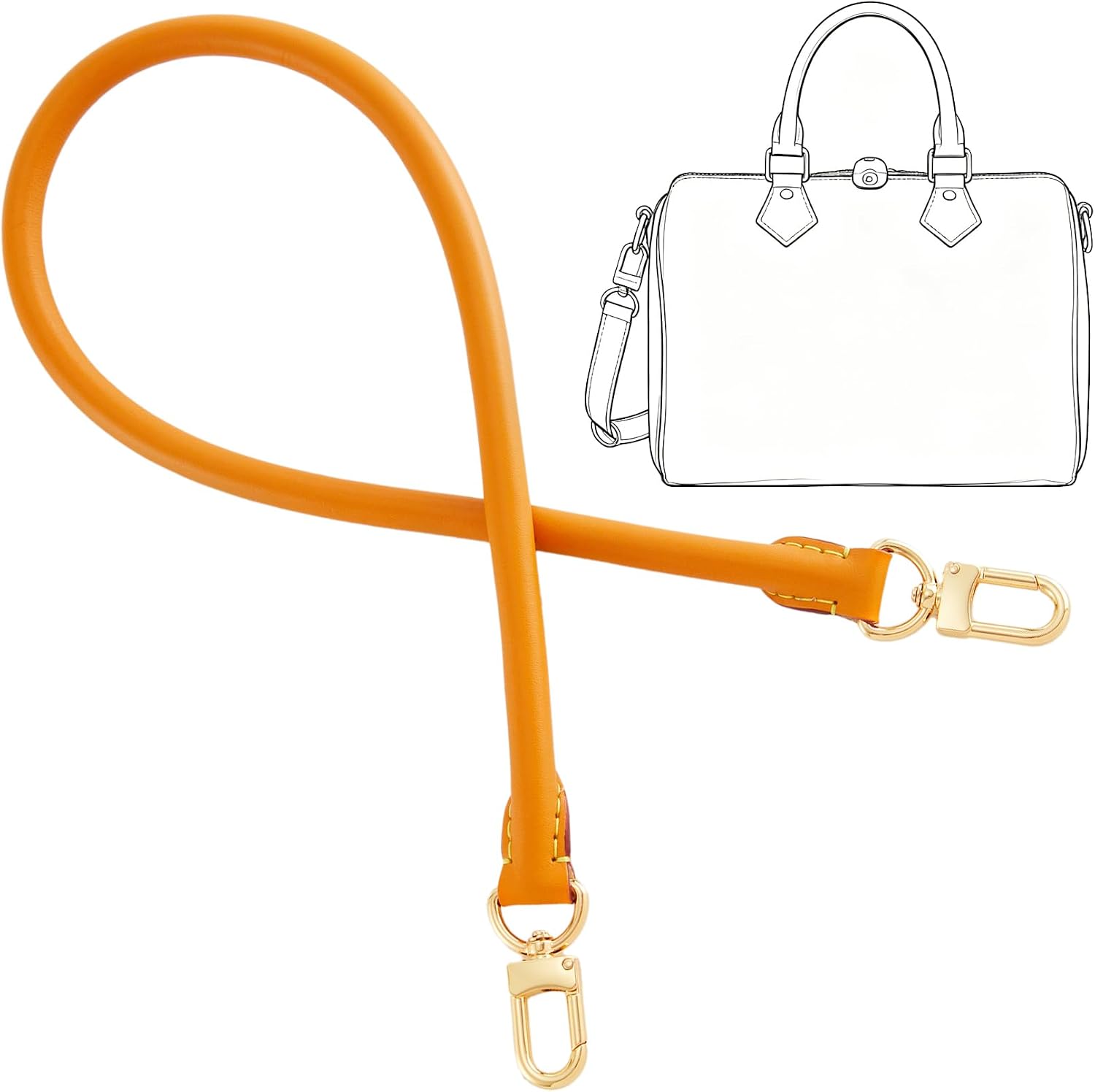 Genuine Vachetta Leather Soft Purse Strap for LV Speedy 20 25 30 35, Fixed Length 27.6in Replacement Shoulder Rolled Straps (Brown)