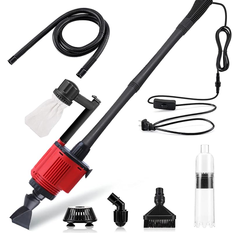 Limpador de Cascalho para Aquário com Bomba Elétrica, Filtro e Tubo Extensor Carzos BST-CSB Vermelho