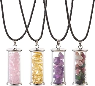 Cheriswelry 4Pcs Gemstone Wish Bottle Pendants Tumbled Crystal Healing Reiki Chip Stone Beads Charms Dangle for DIY Jewelry Necklace Making