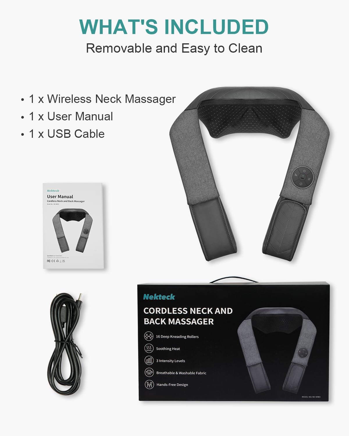 Contents of the Nekteck Massager package