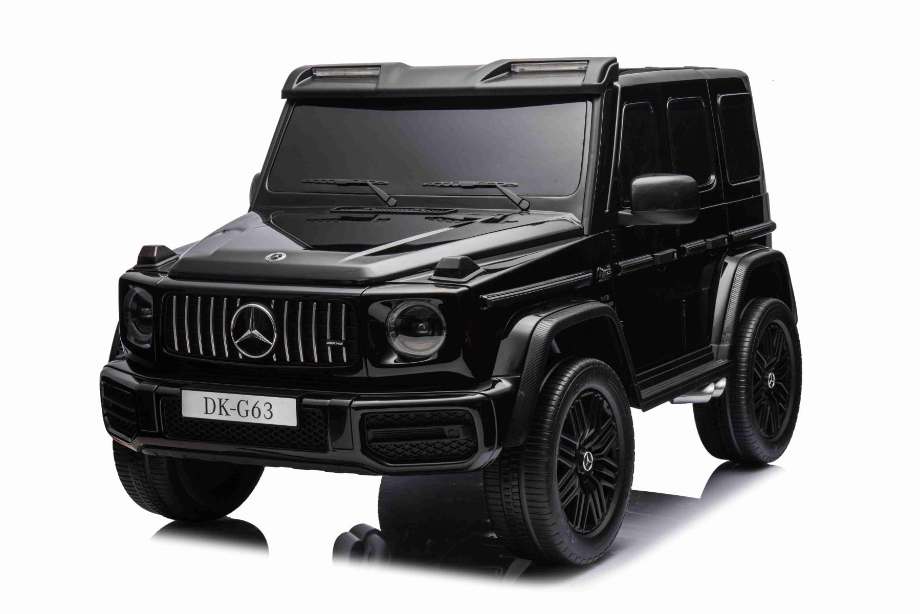 Coche eléctrico Mercedes Benz G63 AMG 4x4² Biplaza 12V, Negro, Reproductor MP3 con Entrada USB/AUX, Tracción 4x4, Batería 12V14Ah, Ruedas EVA con suspensión, Mando a Distancia, Licencia