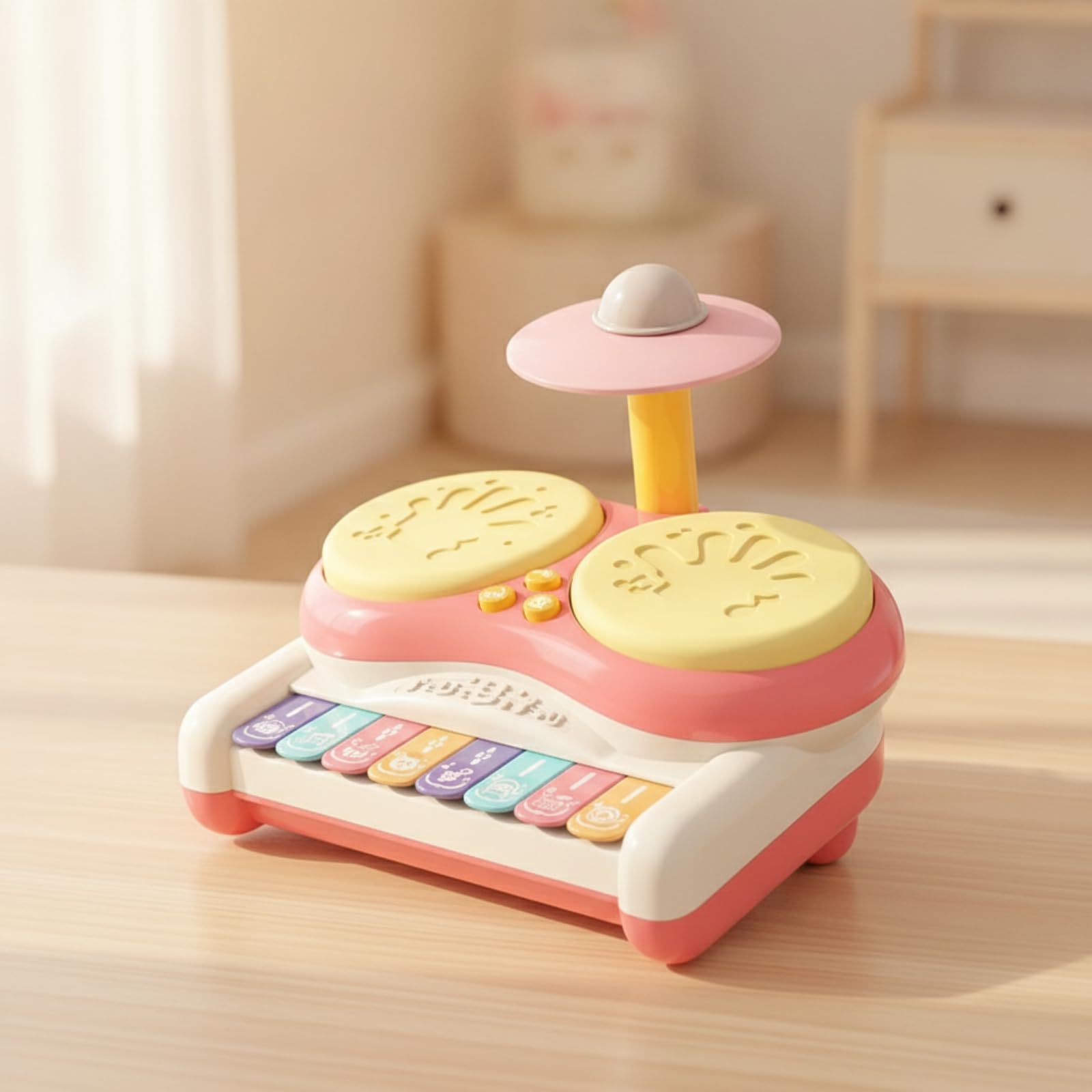 Batteria per Bambini Set Batteria Giocattolo Percussioni Tamburo Piatti con Pad Interattivi Luci E Suoni per Sviluppo Ritmico Coordinazione Mano , Battery SET 3-Drum