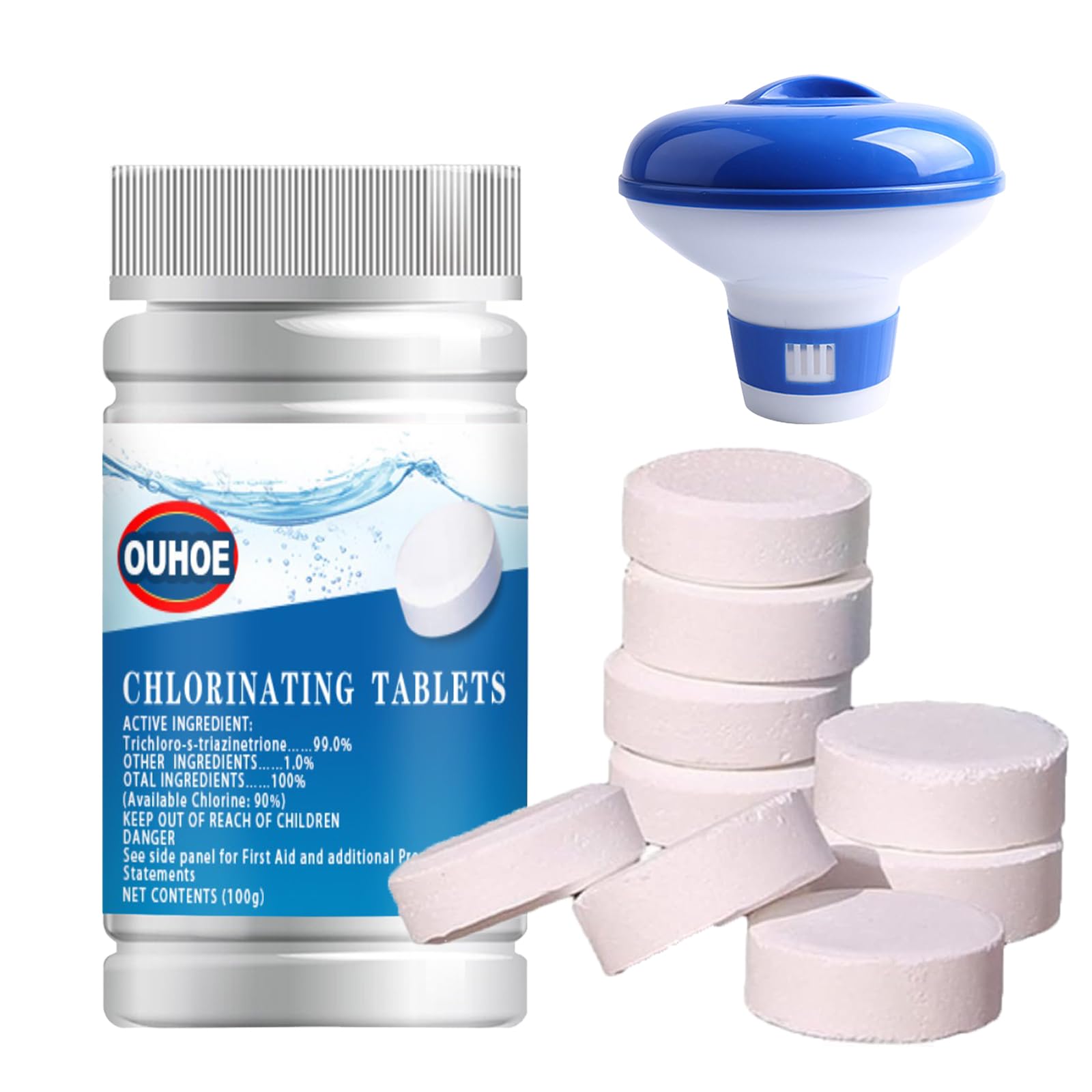 Swimming Pool Chlorine Dispenser Cleaning Kit with 100g Purifier Tablets - Pool Cleaning Float for Clear and Clean Water