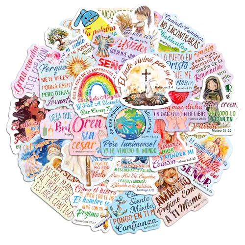 Fancy Land Holographic Spanish Bible Stickers Vinyl Waterproof Christian Scripture Sticker Religious Jesus Aesthetic Decals for Water Bottle Laptop Phone Scrapbook Journaling Supplies 50Pcs