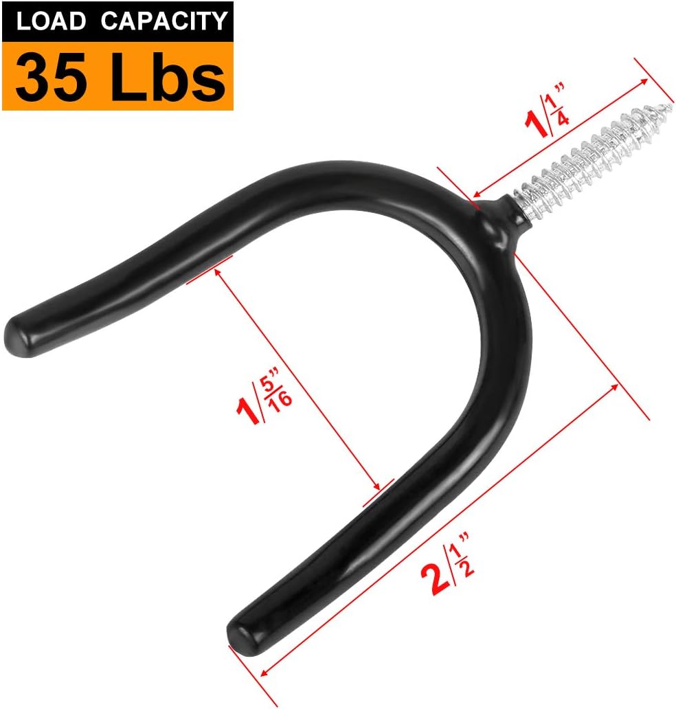 JCHL Black Wall Mount Screw-in Tool Holder Utility U-Hooks for Garden Tools, Shovels, Rakes Garage & Workshop Organizer Black Vinyl Coated Heavy Duty Tool Holders 4-Pack