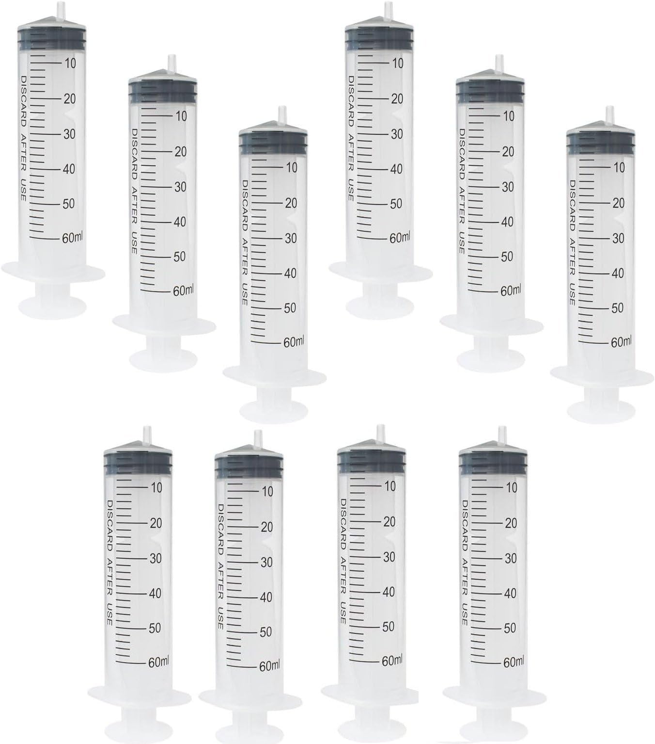 10 Pack 60ml/cc Feeding Syringe - Plastic Liquid Measuring Tool, Large Capacity, No Leakage for Measuring Liquids, Feeding Pets, Oil or Glue Applicator, Without Needle