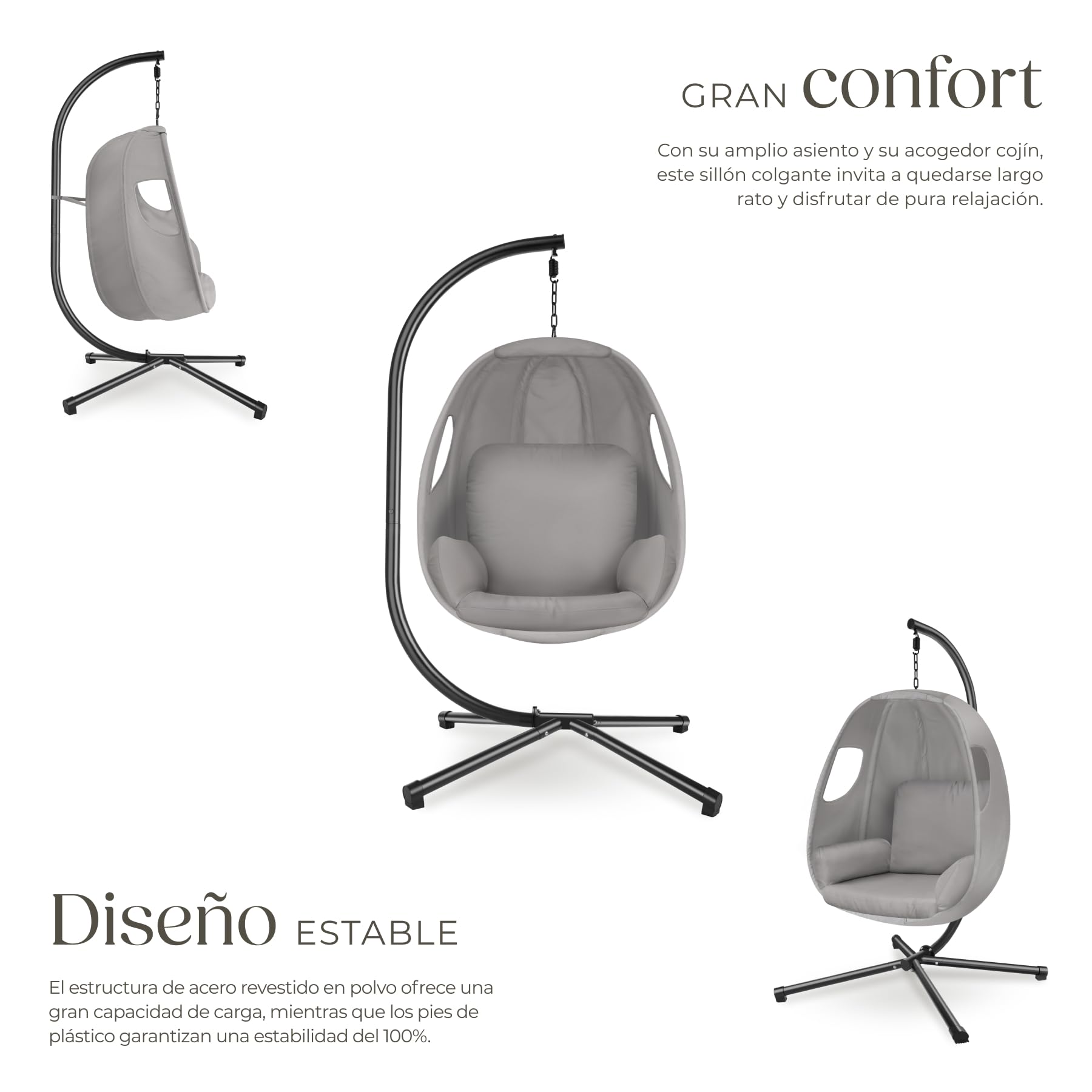 tectake® Columpio Jardín Exterior con Estructura, Silla Colgante Giratoria, Altura Ajustable, Resistente a la Intemperie, Sillón Colgante, hasta 160Kg, con Funda Protectora y Cojines - Antracita