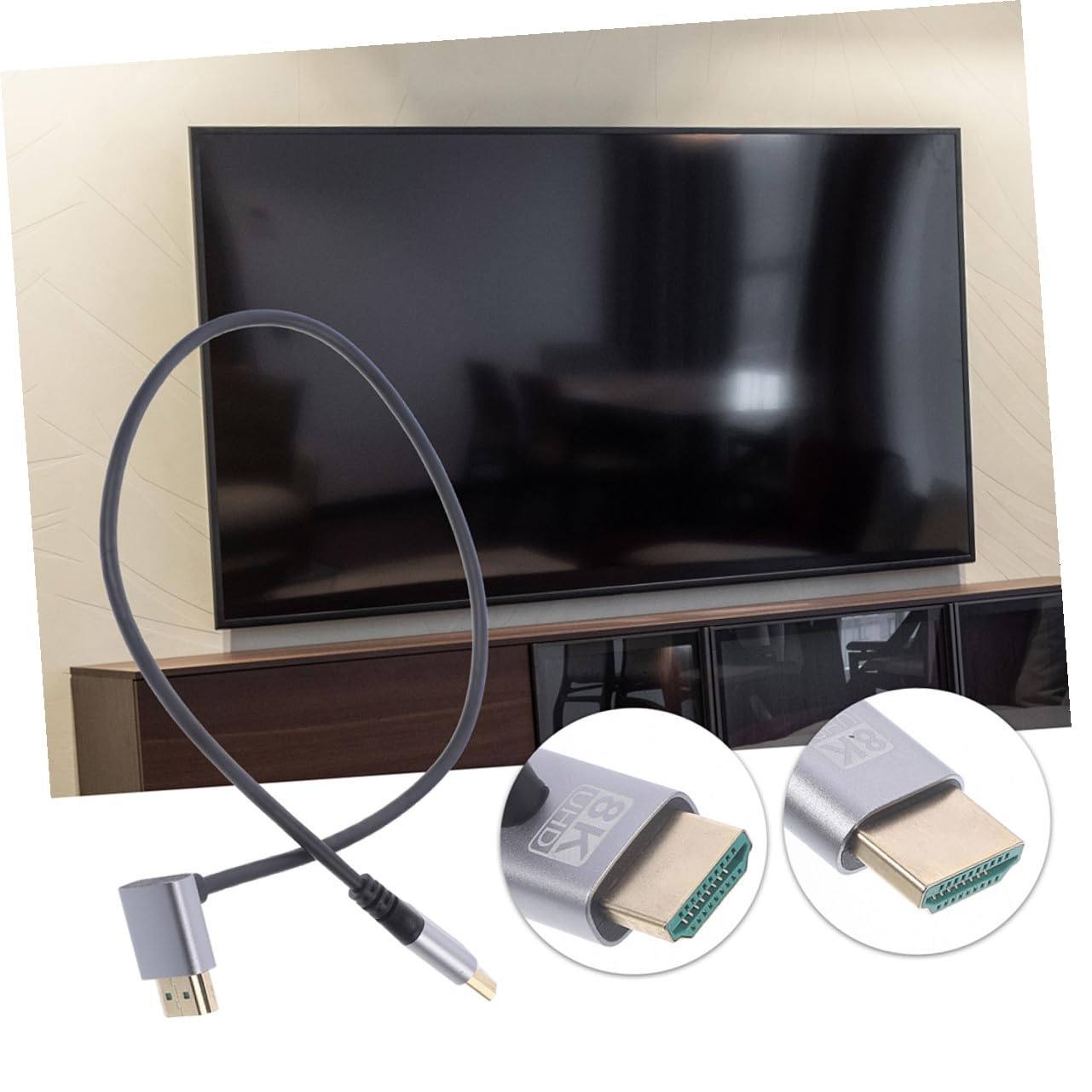 SECFOU 8k High-Definition Video Cable Downward Angle 1-Meter, Male to Male Tv Coupler, Monitor and Laptop Connector for Computer, Projector, and Home Theater Accessories