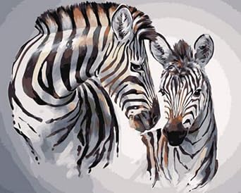 Paint by Numbers DIY Acrylic Oil Painting Kits for Adults Beginners 16x20 Inch, Wall Artwork Hand Painting on Canvas with Brushes[Floral][Horses][Snow Mountain][Lake Boat] Zebra Pattern
