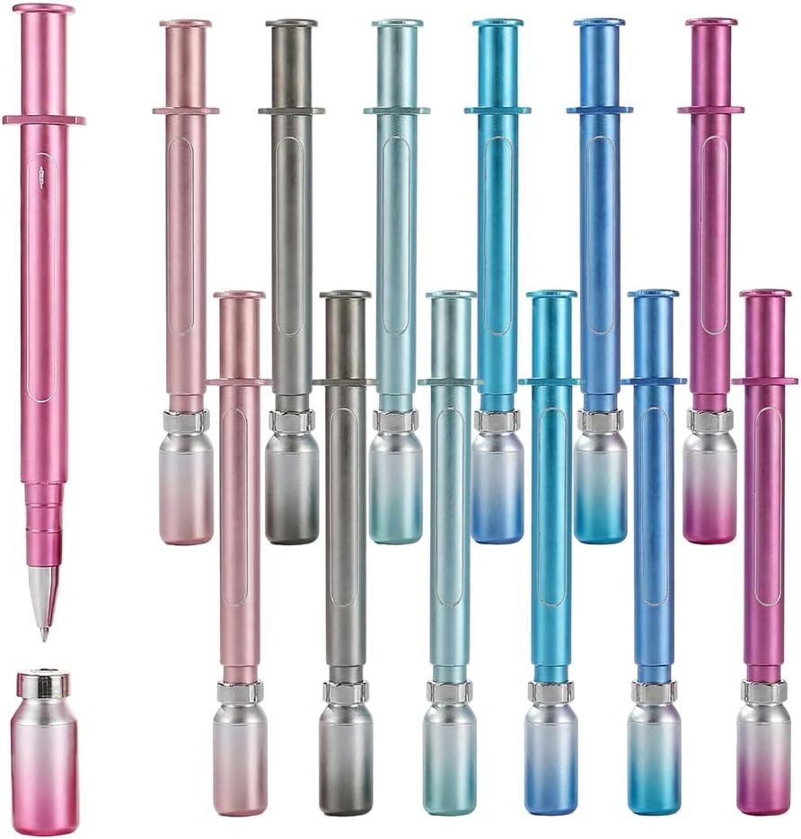 2026 New Syringe Shaped Ink Pens, 6 Pack Creative Syringe Shaped Gel Pen for Funny, Ballpoint Pens for Office Supplies, 0.38mm Black Neutral Pen, Pen Body Color Random (12)