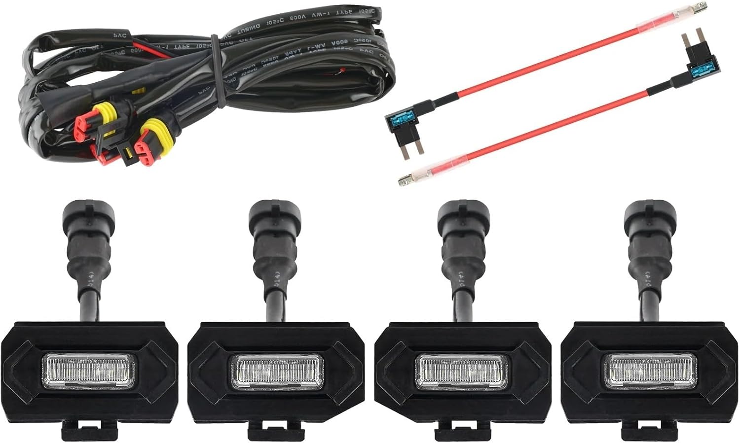 4x 12V White Lens Front Grille 6 LED Grill Light with Wiring Fuse Kit for Toyota for Tacoma 2020 2021 2022 2023 for TRD Pro DRL