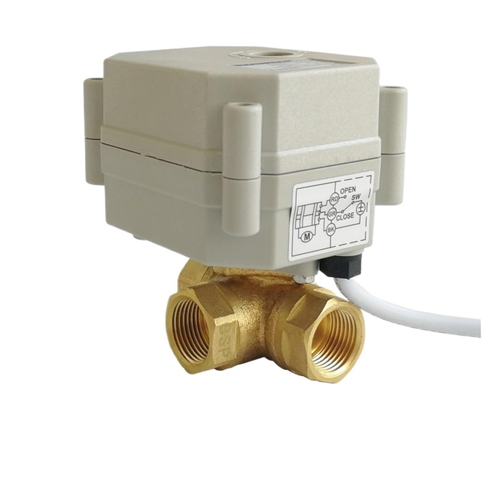 TF10-BH3-C 3/8'' DC12V lub DC24V 3-drożny mosiężny elektryczny zawór kulowy ze wskaźnikiem położenia do hydrauliki DN10 (12VDC-CR201, otwór L)