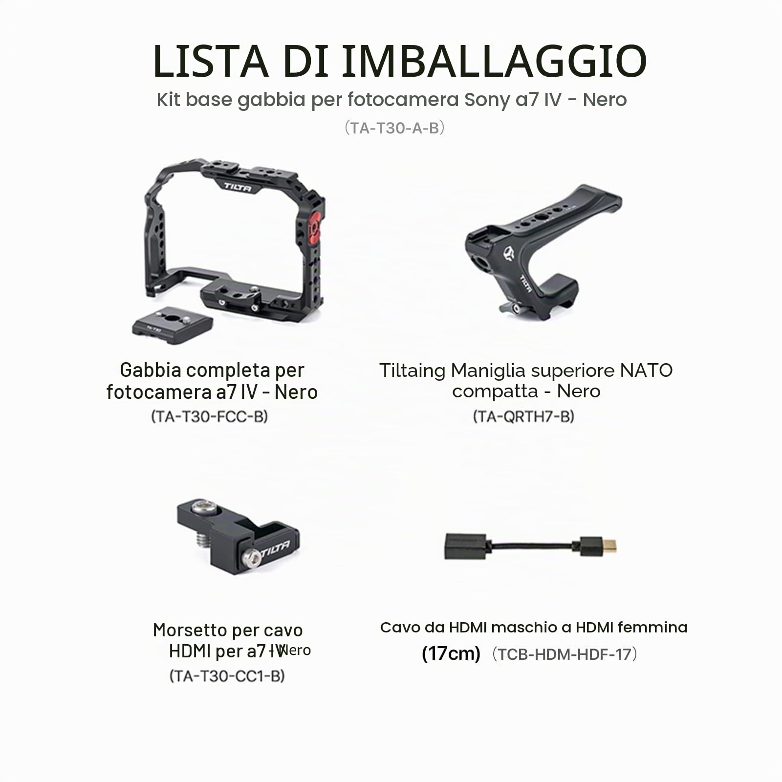 Tilta Gabbia completa per fotocamera compatibile con Sony A7 IV Basic Kit Video Film Filmmaking Rig, con gabbia per fotocamera NATO Top Handle - Nero TA-T30-A-B