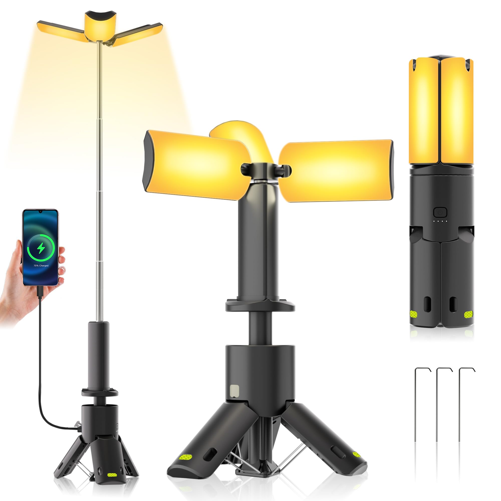 YMQHBS Telescopic Camping Lamp 10000mAh Rechargeable, 2400LM LED Camping Lights with Magnetic Base, Dimmable Portable Power Supply, IPX5 Waterproof Cordless Lantern for Job Site, Tent, Outdoor Work