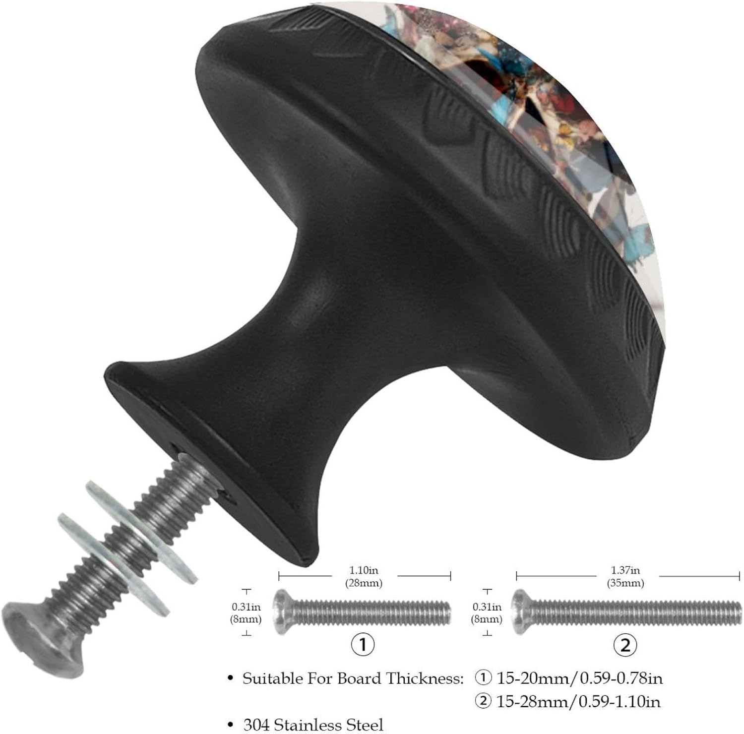 Black Butterflies Skull (2) Pattern Drawer Knobs, Sturdy Furniture Knobs for Cupboard Wardrobe Dresser