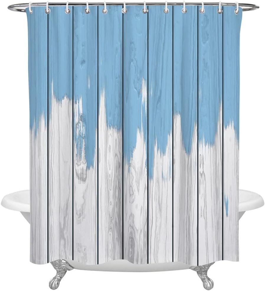 Wood Plank and White Texture Shower Curtains Waterproof Polyester Bath Curtain Bathroom Decor
