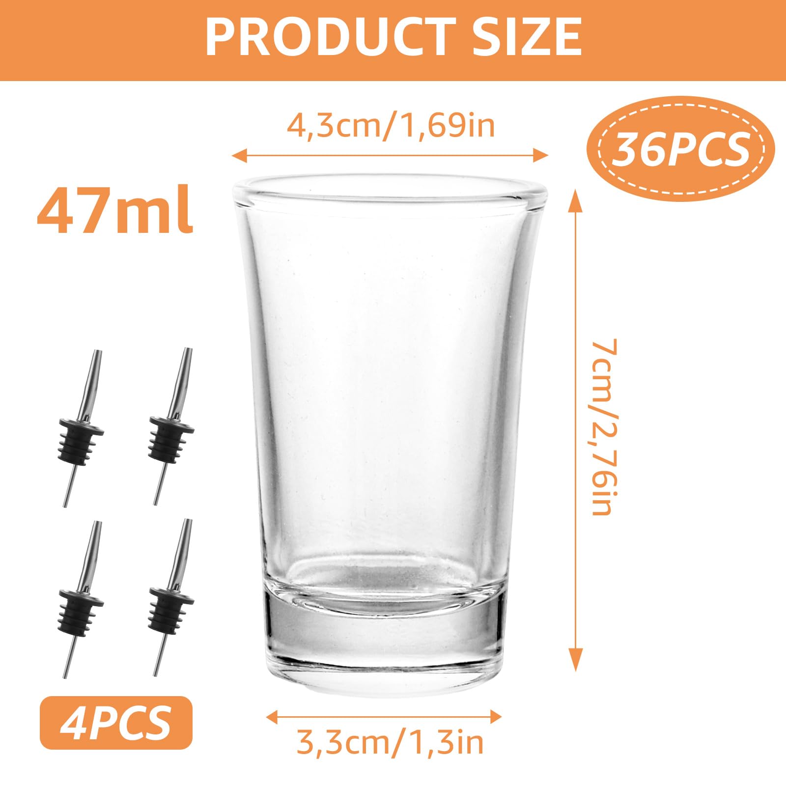 WOPPLXY 36 Pièces Verre a Shot, 47ml/4.7cl Shooter Verre Base Lourde, Verres à Shot Transparents pour Vodka, Whisky, Liqueurs