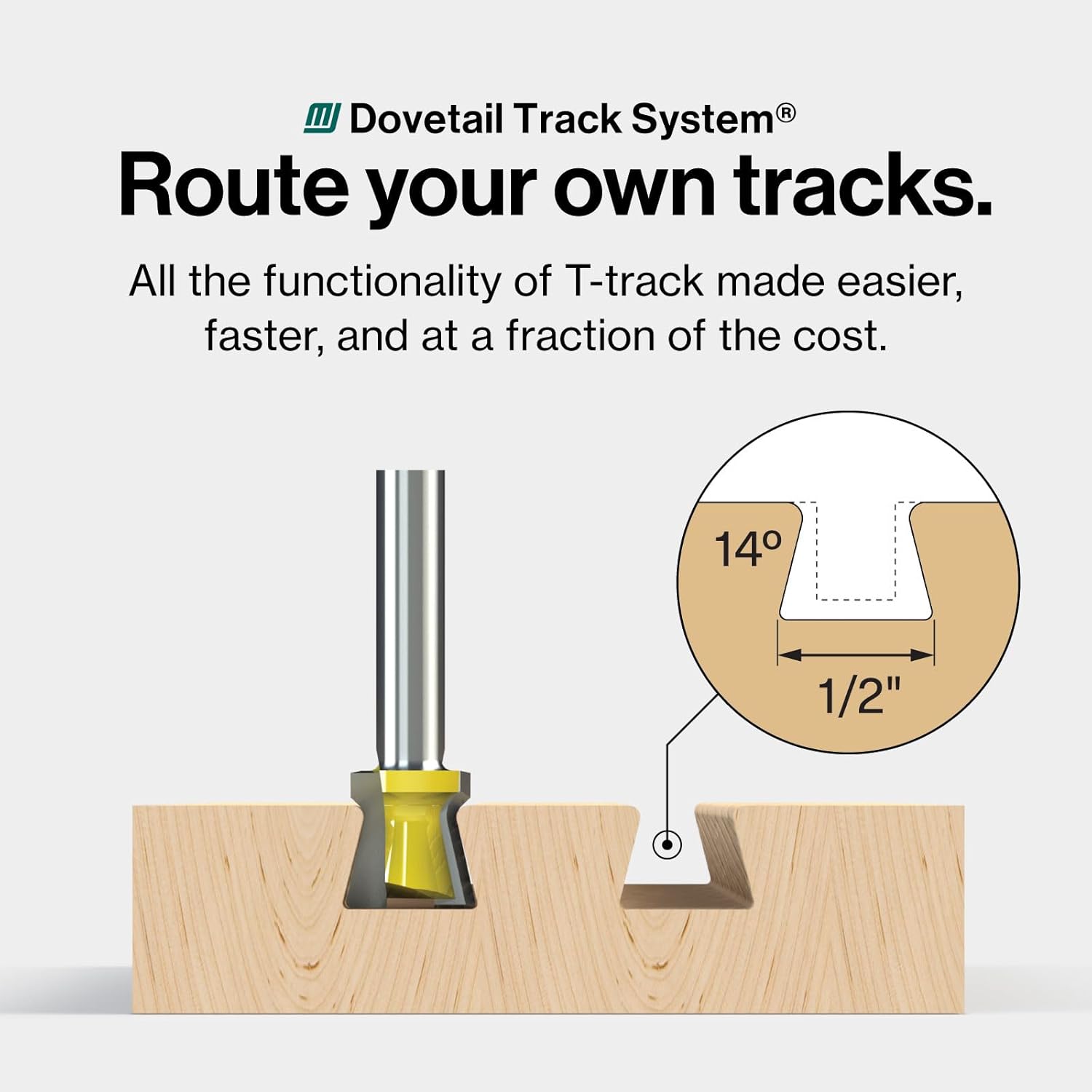 MICROJIG Matchfit DVC-850AP 2-In1, Track And In-Line Dovetail Clamp With Dovetail 1/4" Shank 14° X 1/2" Router Bit Bundle