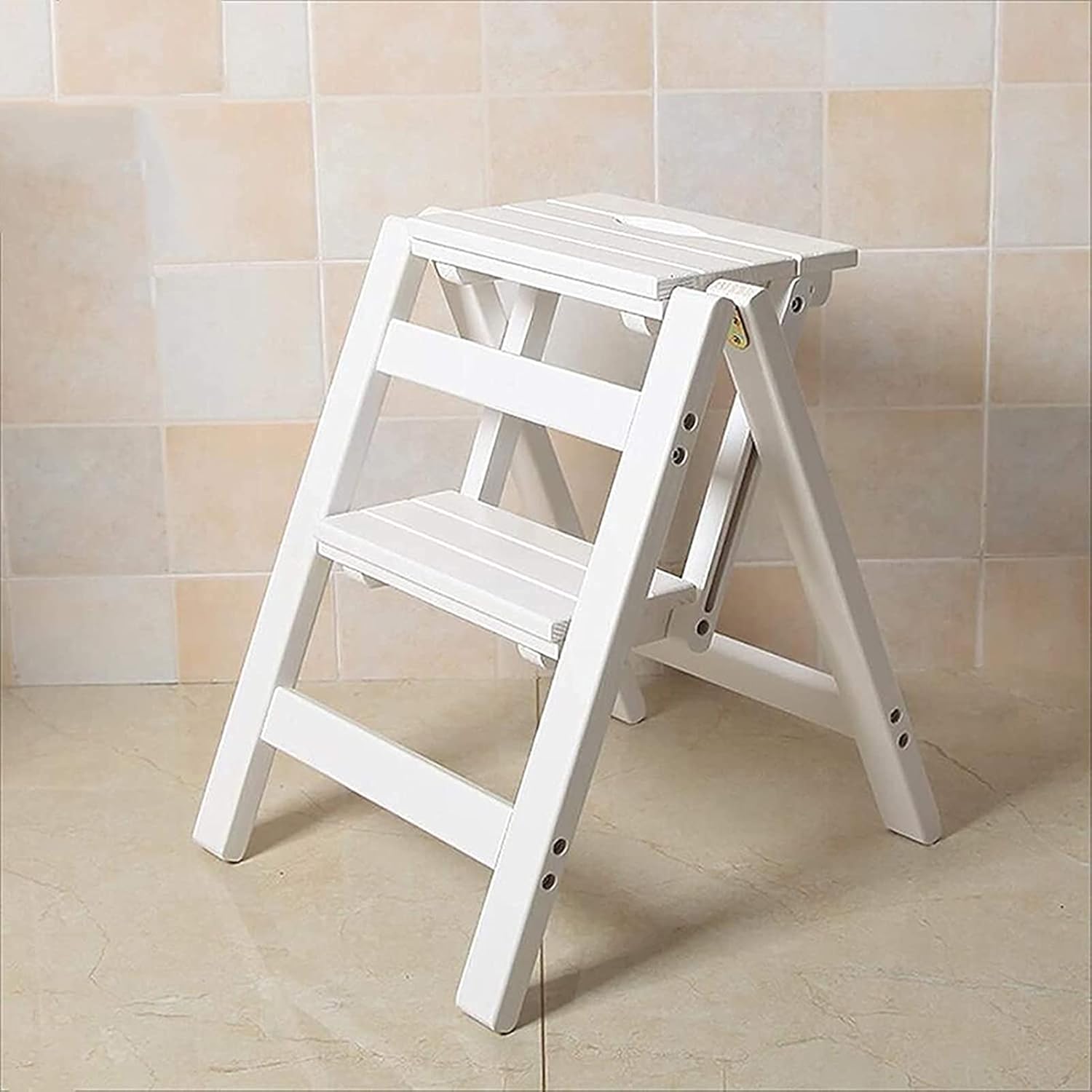 Step Stool Wooden Folding Step Stool Portable Ladder Chair Stool Multifunction Stepladder/Stairway Chair for Home Library 2/3 Steps